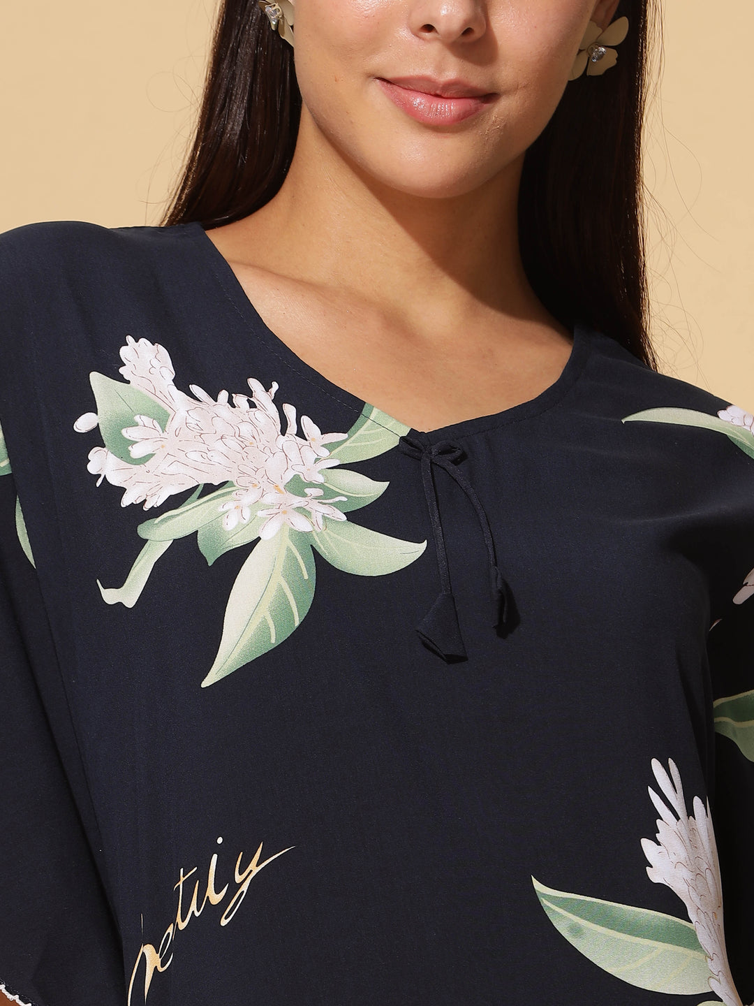  Rayon Designer Nighty  Navy Blue Rayon Designer Maxi Nighty - Premium Comfort by 9shines Label- 9shines label 