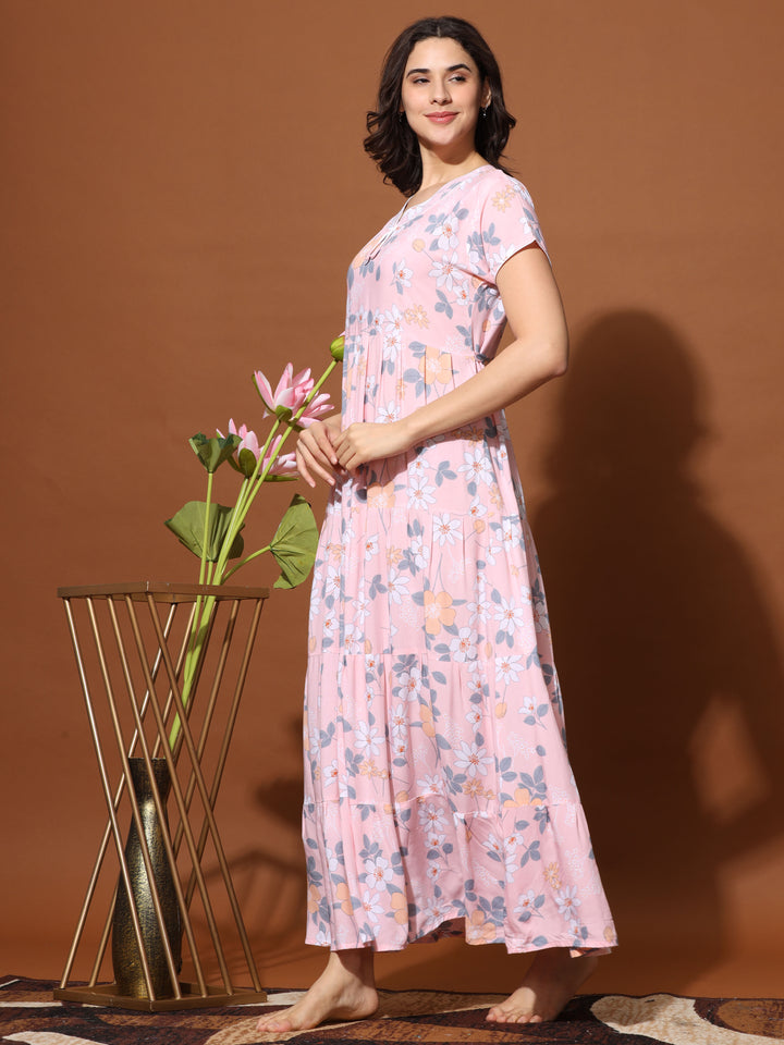  Rayon Designer Nighty  Frock Style Trendy Designer Maxi Nightgown Dress for Women- 9shines label 