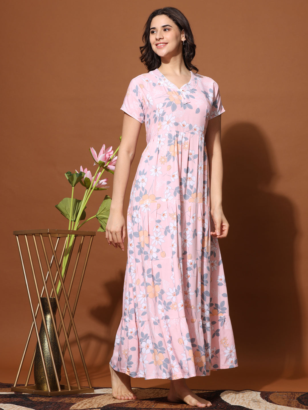  Rayon Designer Nighty  Frock Style Trendy Designer Maxi Nightgown Dress for Women- 9shines label 