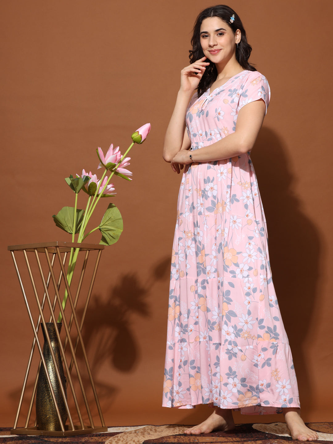  Rayon Designer Nighty  Frock Style Trendy Designer Maxi Nightgown Dress for Women- 9shines label 