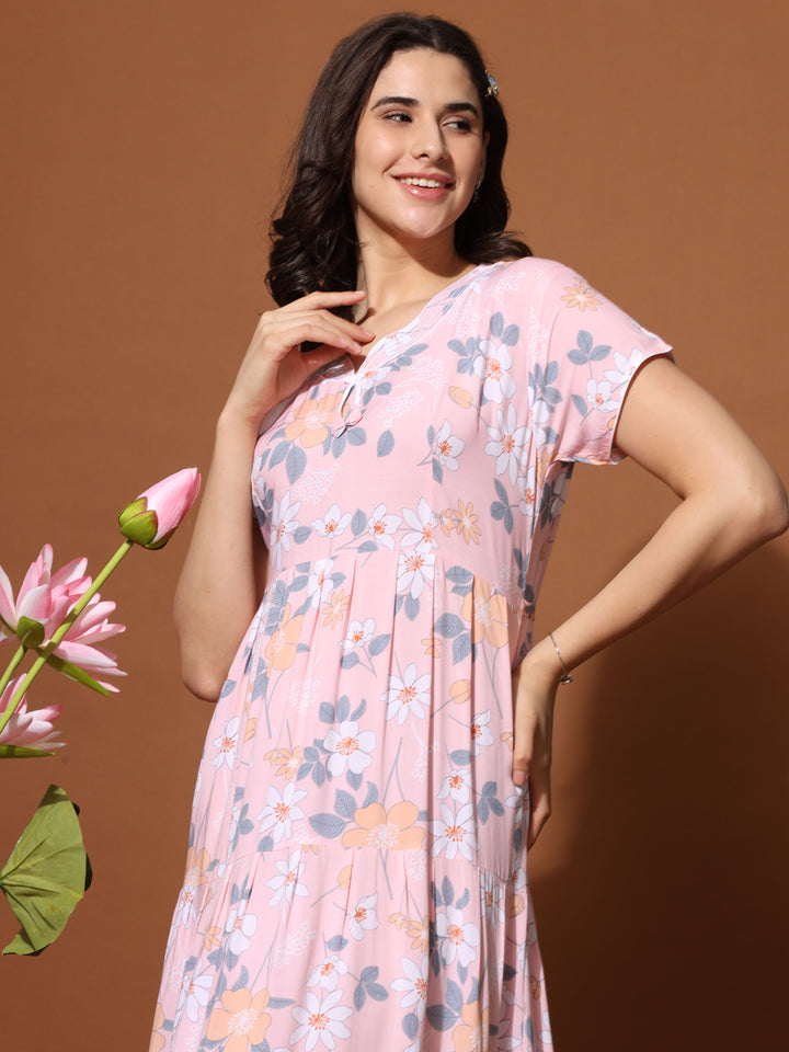  Rayon Designer Nighty  Frock Style Trendy Designer Maxi Nightgown Dress for Women- 9shines label 