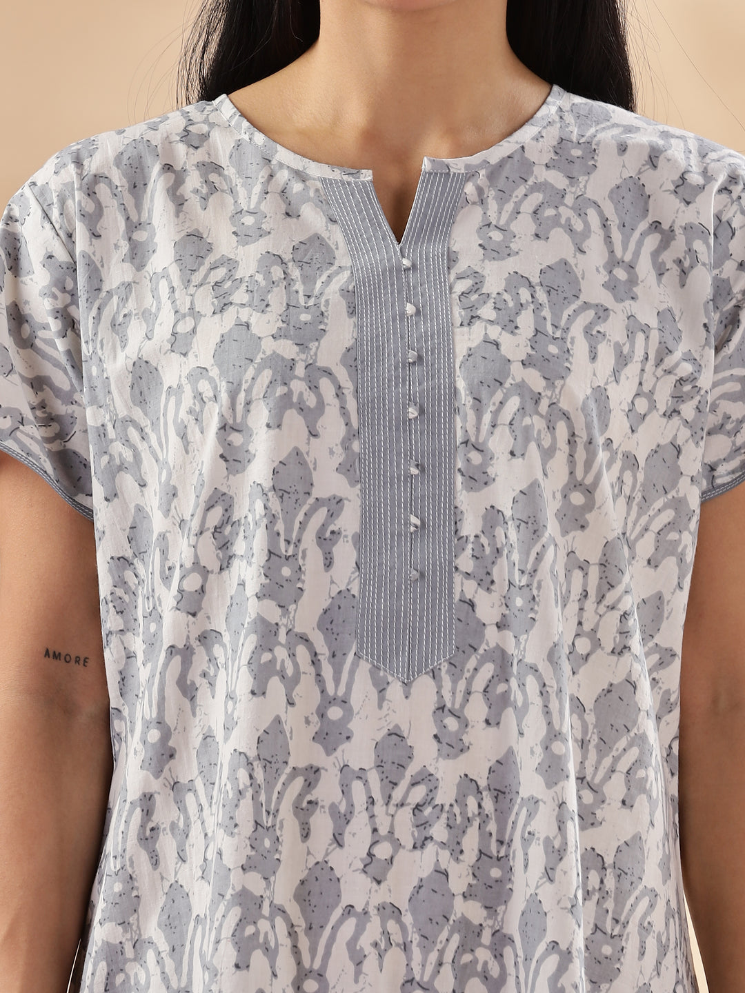 Silver Floral Design Pure Cotton Nighty for Women