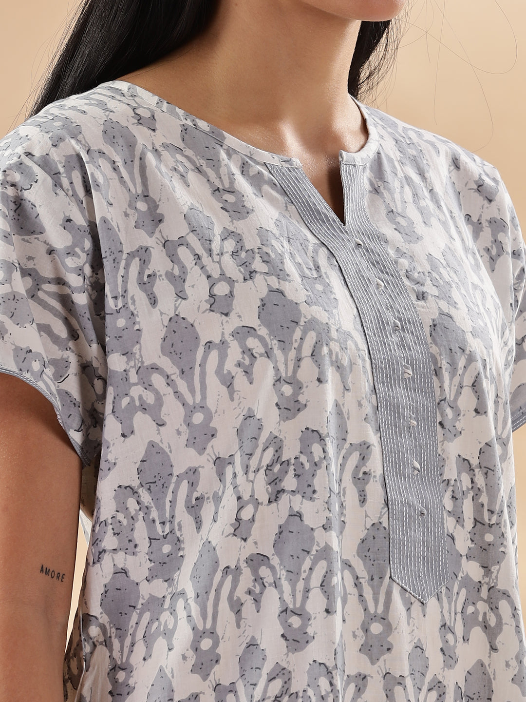 Silver Floral Design Pure Cotton Nighty for Women