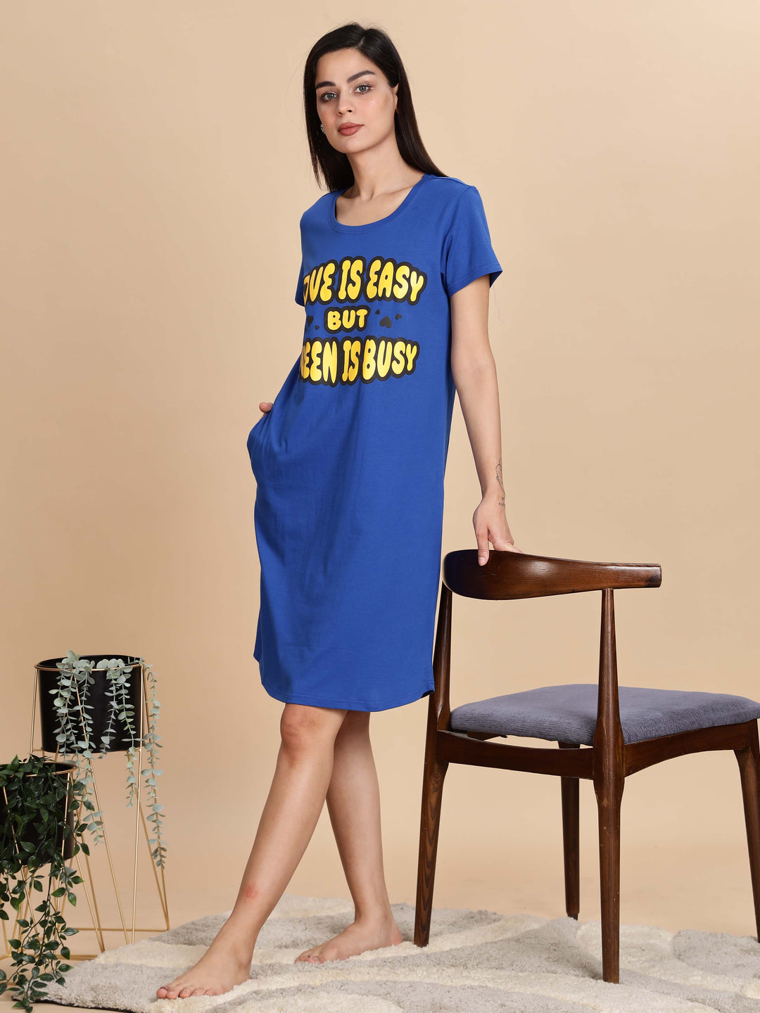 Berry Blue Hosiery Cotton Short Nighty for Women