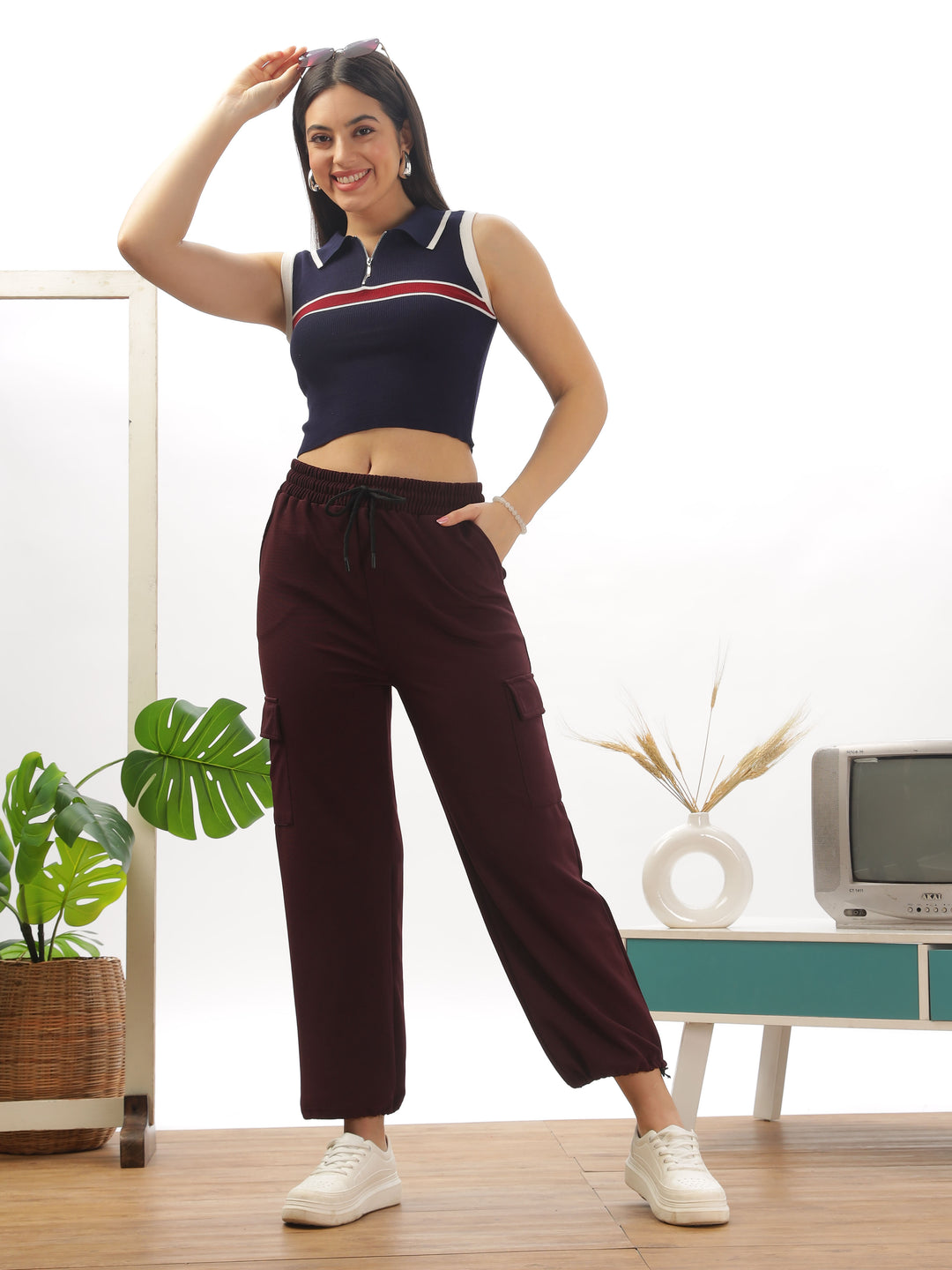 maroon-cargo-joggers-with-pockets-for-women