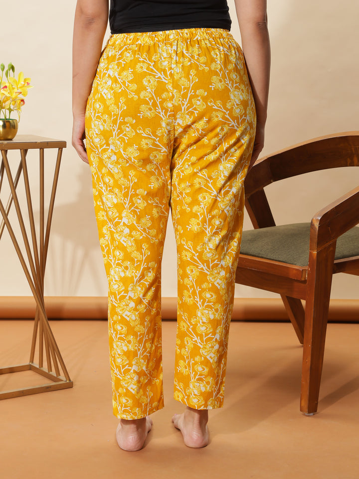 Mustard Yellow Floral Cotton Pyjama Set for Women Cozy & Chic Nightwear