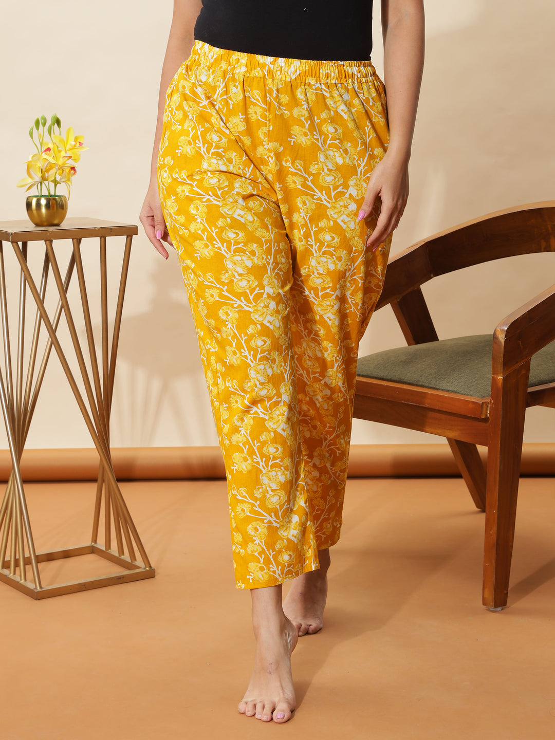 Mustard Yellow Floral Cotton Pyjama Set for Women Cozy & Chic Nightwear