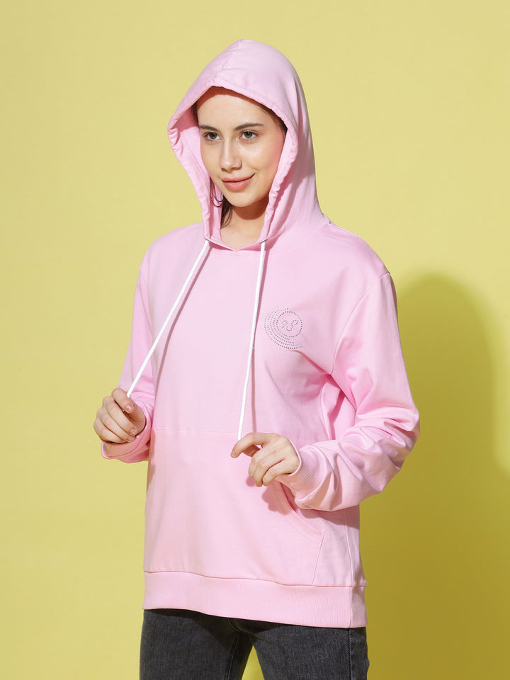  Stylish Hosiery Cotton Baby Pink Hoodie for Women 