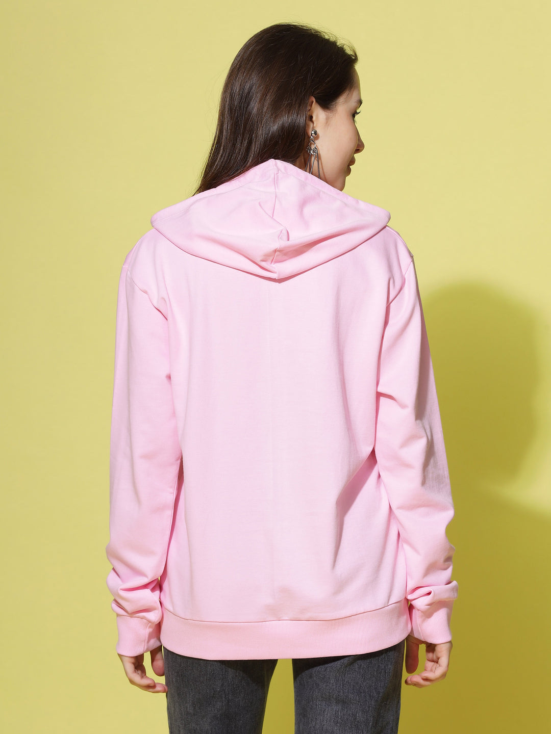 Stylish Hosiery Cotton Baby Pink Hoodie for Women 