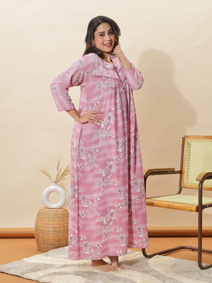 Elegant Light Pink Designer Nighty for Women Where Comfort Meets Style