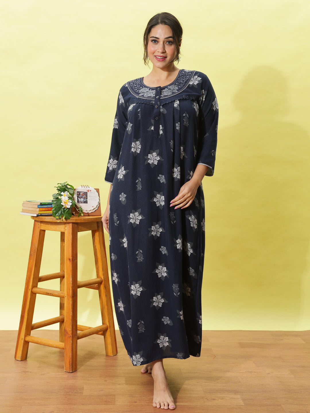 Elegant Navy Blue Nightdress for Women With Stylish & Lightweight