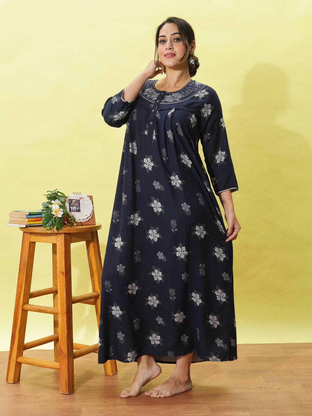 Elegant Navy Blue Nightdress for Women With Stylish & Lightweight