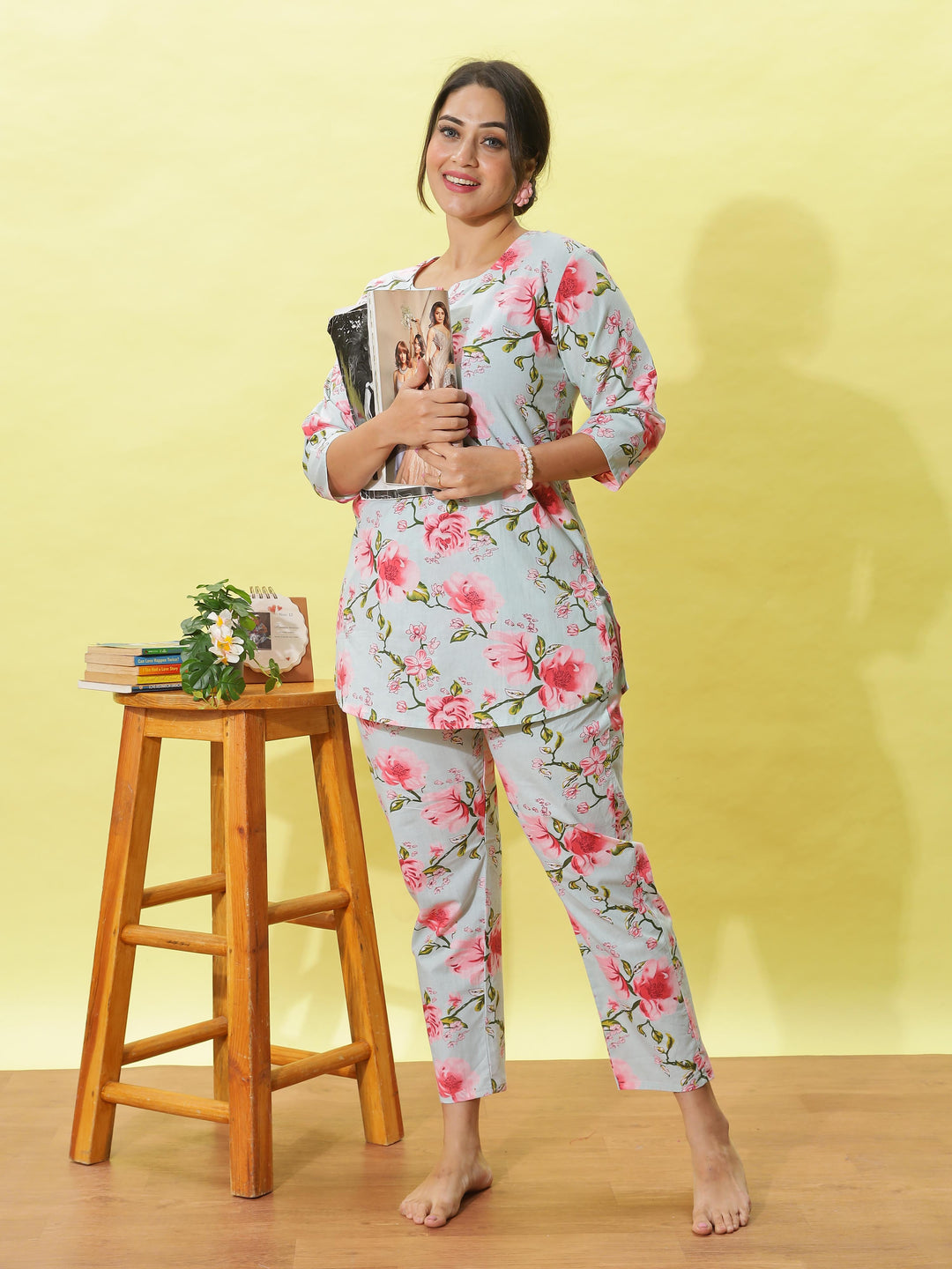 Light Mint Cotton Pyjama Set for Women at Great Prize