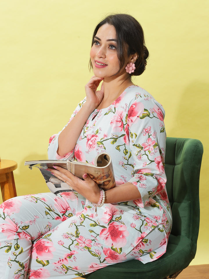 Light Mint Cotton Pyjama Set for Women at Great Prize