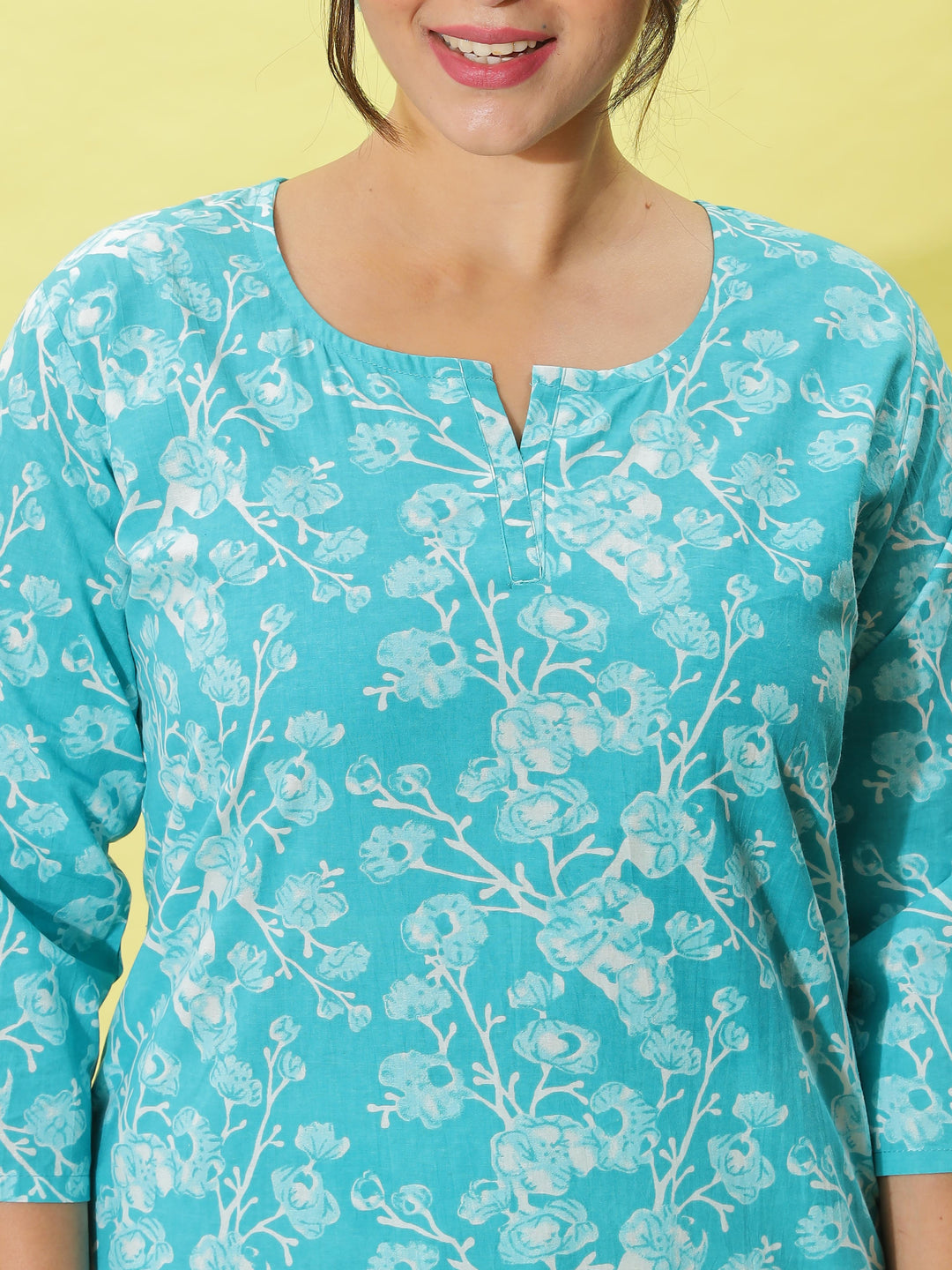 Chic Aqua Blue Floral Cotton Pyjama Set for Women