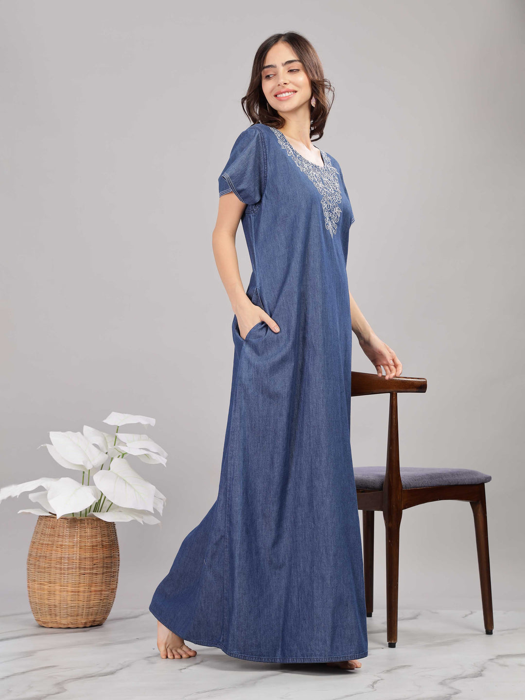 Denim blue cotton nighty