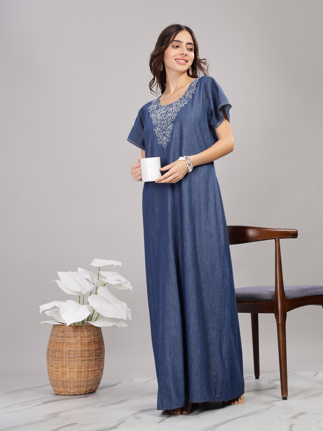 Denim blue cotton nighty