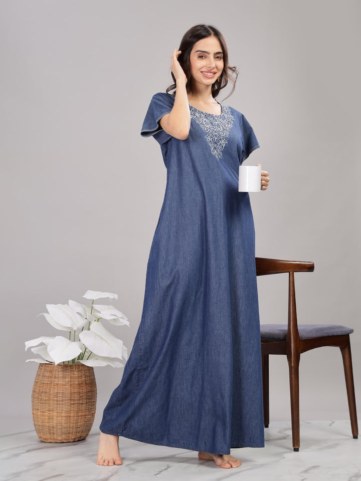 Denim blue cotton nighty