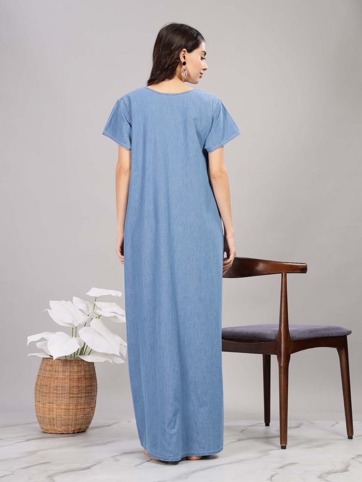 Sky blue cotton maxi nighty 