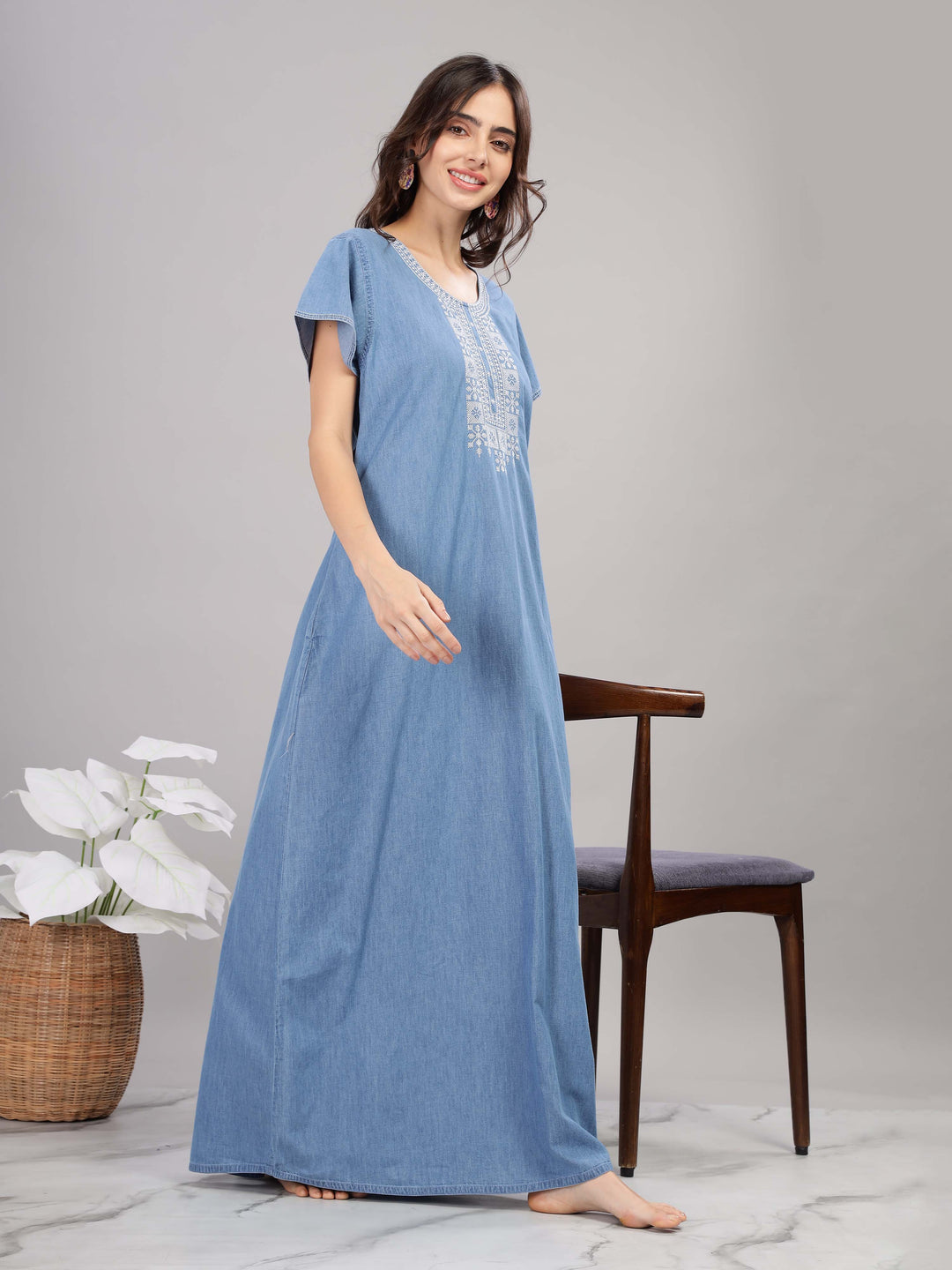 Sky blue cotton maxi nighty 