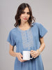Sky Blue Heritage Embroidery Cotton Maxi Nighty | Elegant Sleepwear