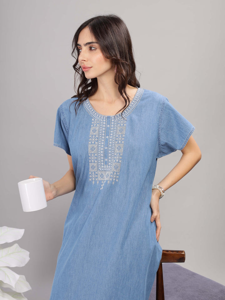 Sky blue cotton maxi nighty 