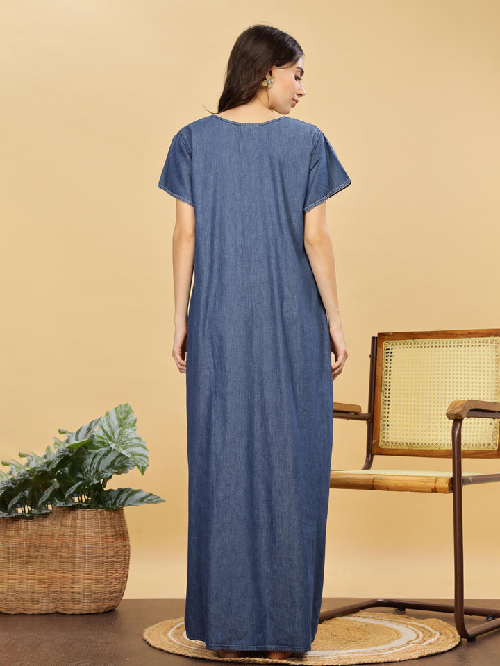 Denim Blue cotton nighty for women