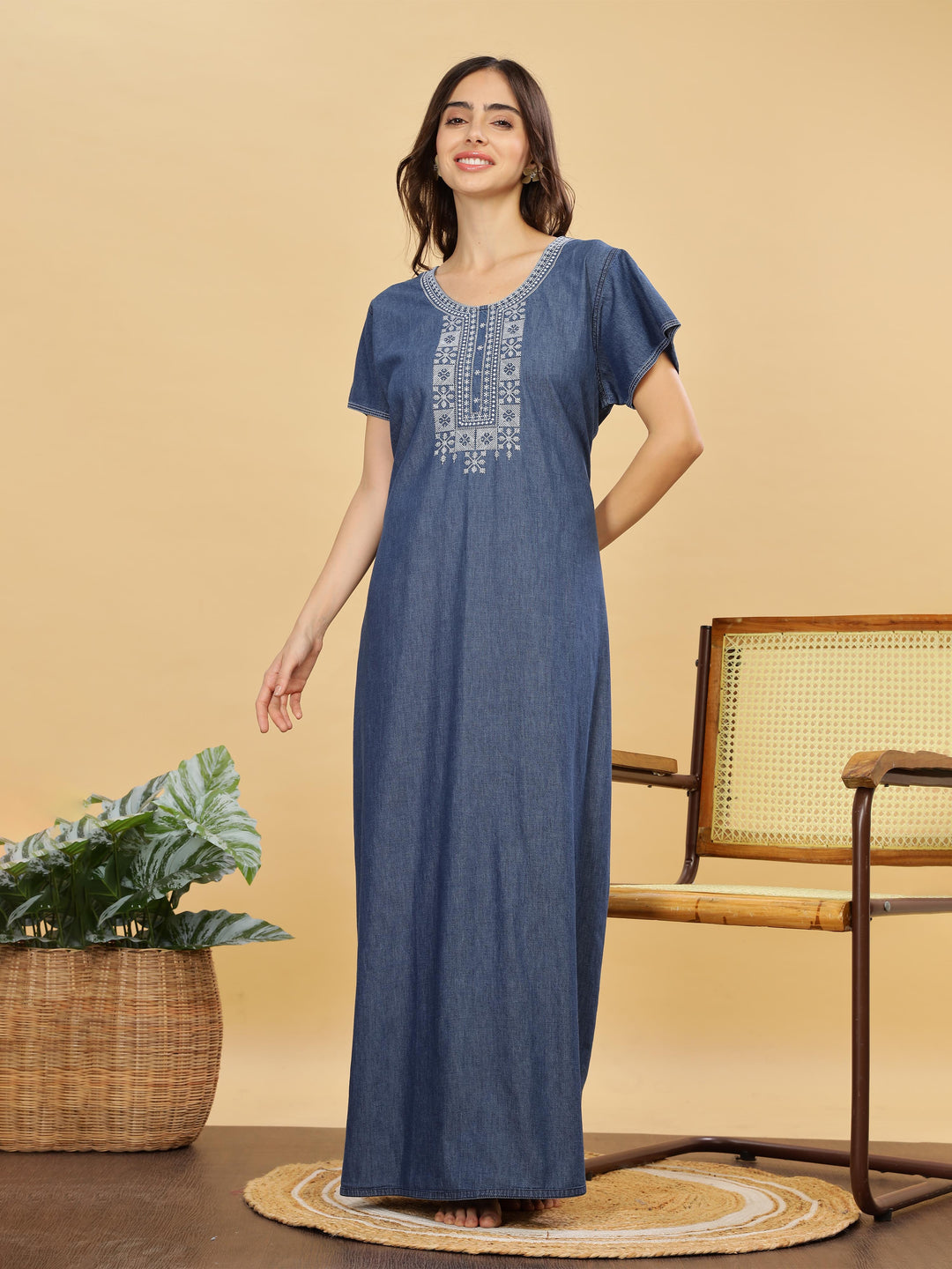 Denim Blue cotton nighty for women