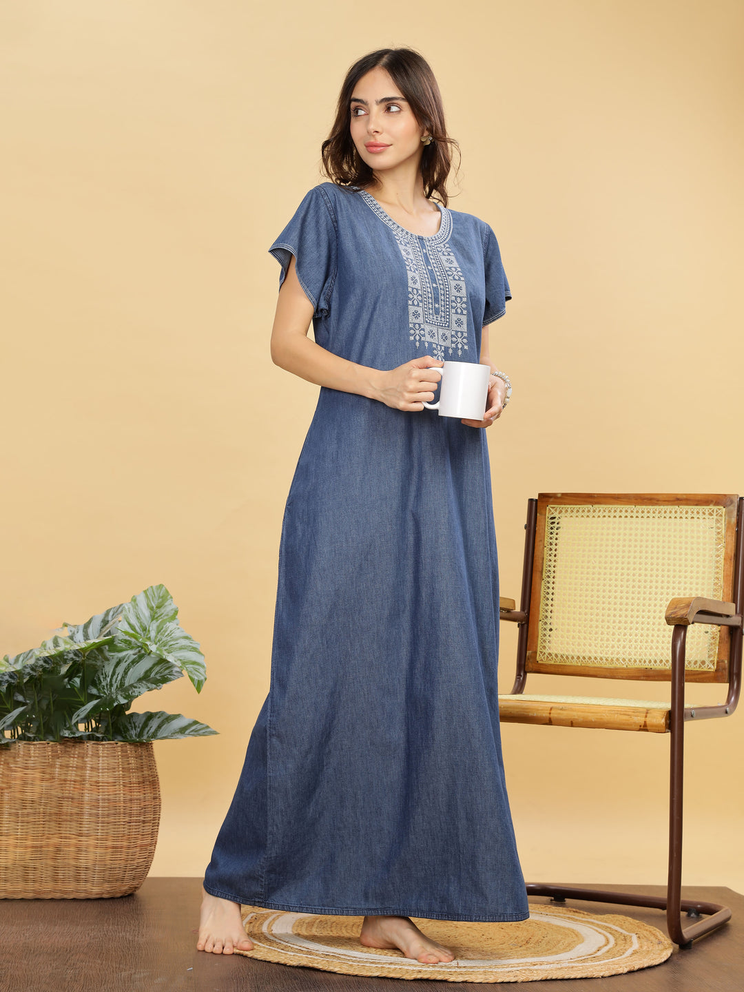 Denim Blue cotton nighty for women