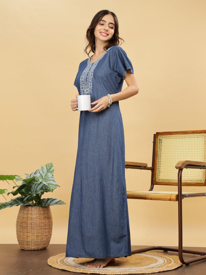 Denim Blue cotton nighty for women