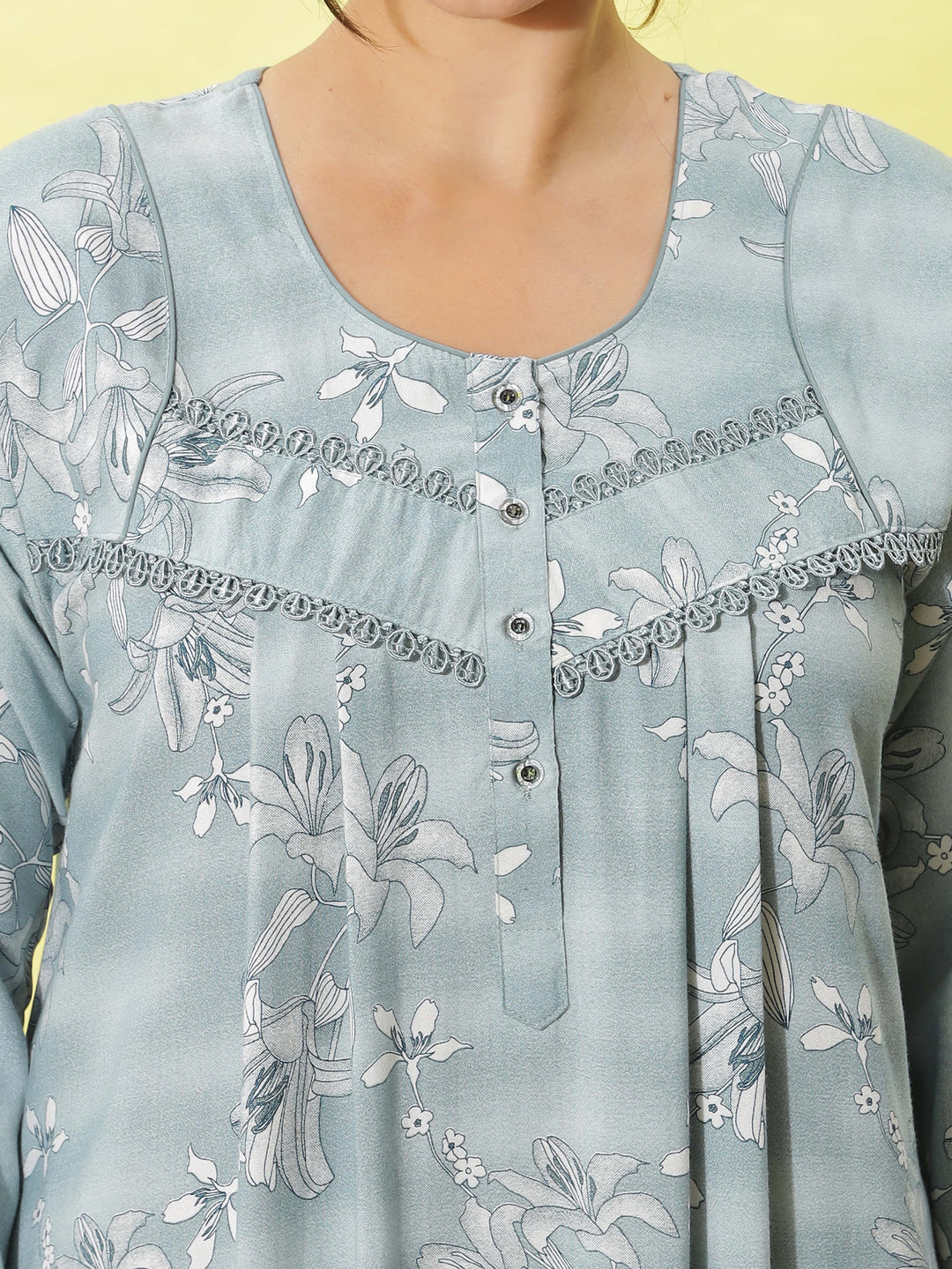 Light Blue Embroidered Nightdress With Soft and Stylish 3/4 Sleeve