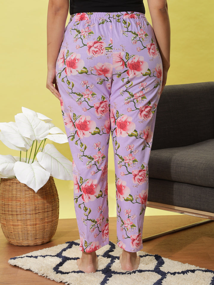 Comfy Lavender Floral Cotton Women' s Pyjama Set