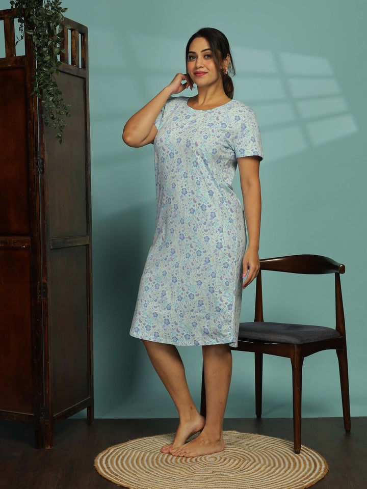 Light Blue Plus Size Short Nighty for Women