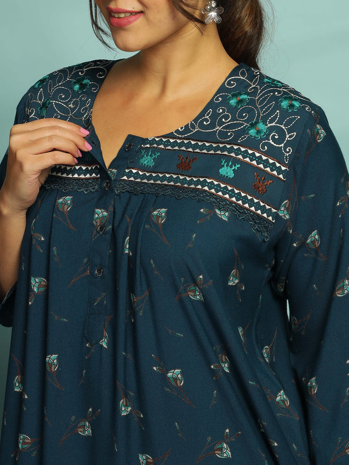 Alpine Sea Blue Designer Nighty for Women With Stylish & Comfortable