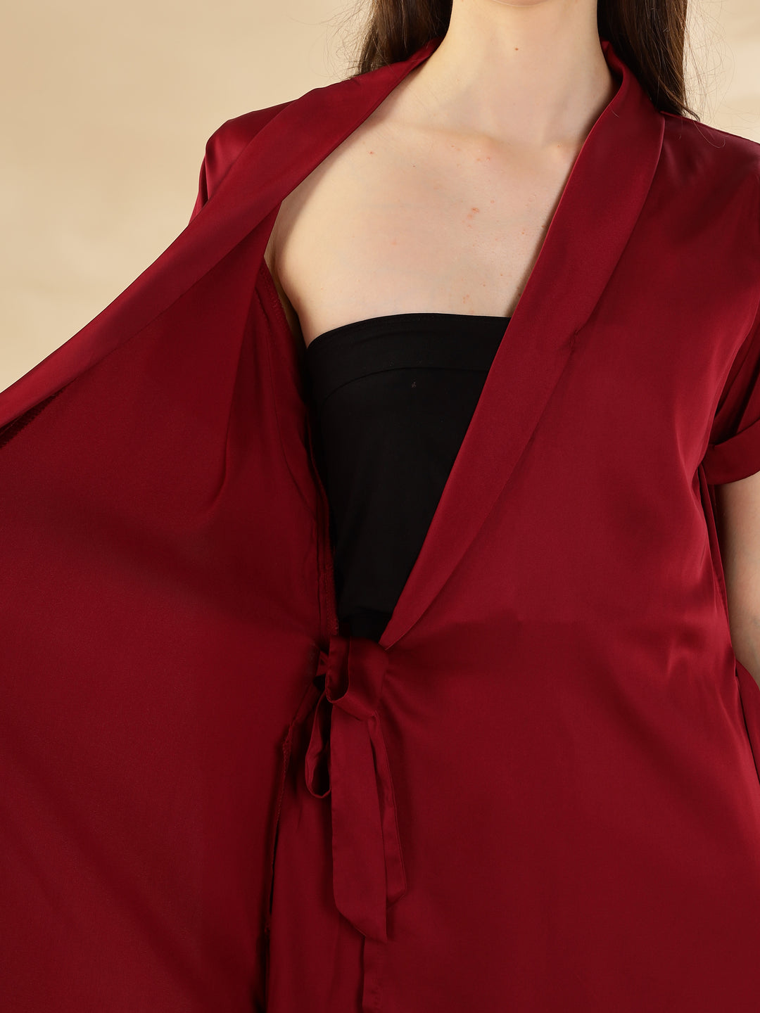 Stylish Red Satin Maxi Robe House Coat For Women 