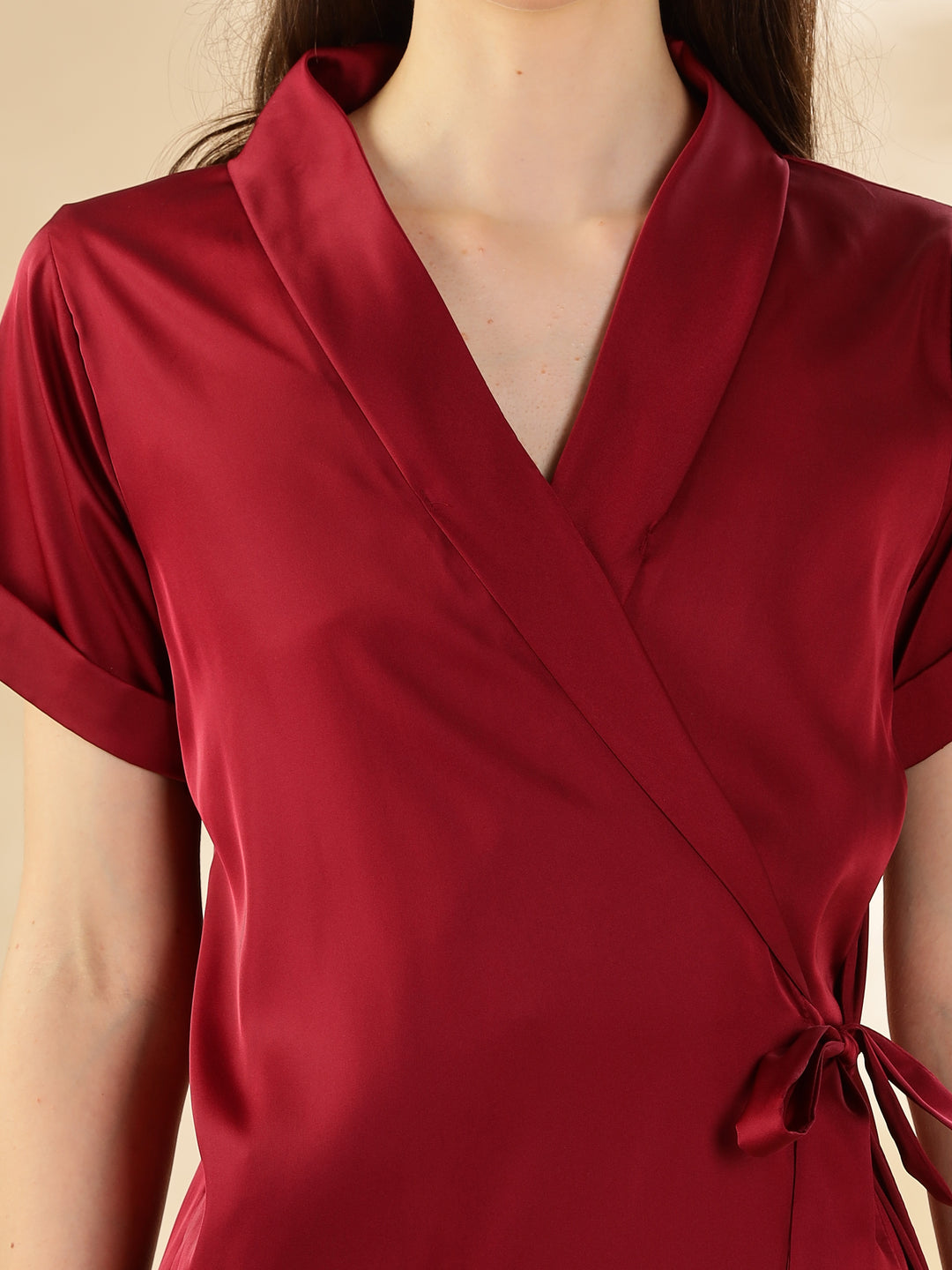 Stylish Red Satin Maxi Robe House Coat For Women 