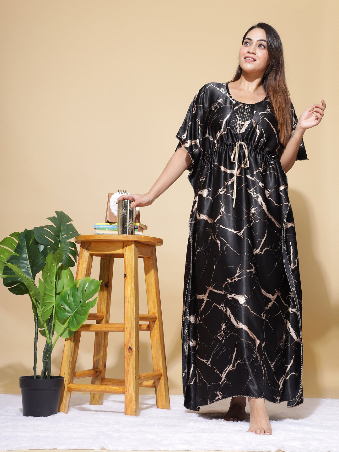  Satin Kaftan  Navy Blue Nighty Dress - Buy Rayon Kaftan Online- 9shines label 