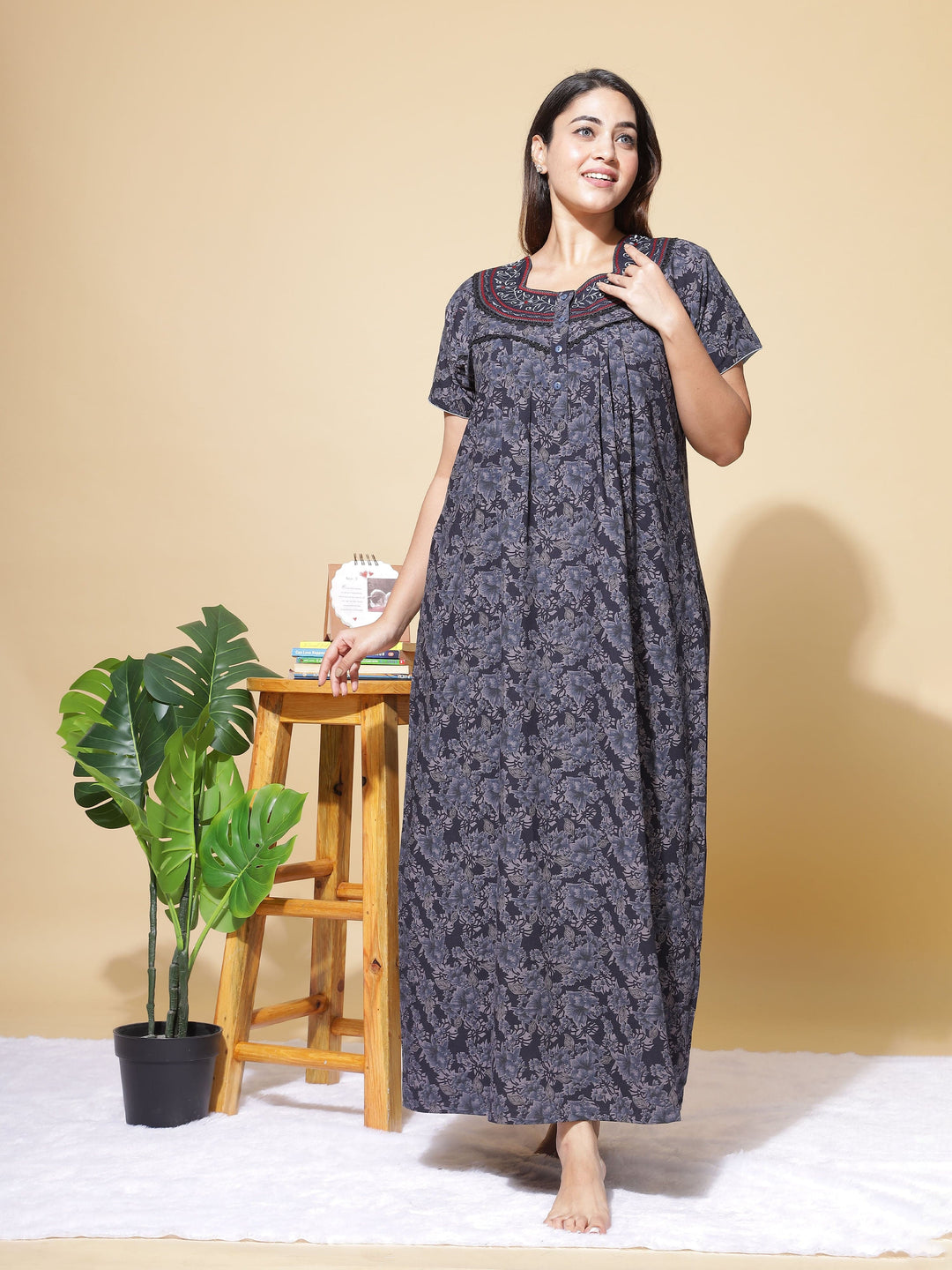  Crush Cotton Nighty  Shop Latest Grey Nighty at Great Price Online 9shines Label- 9shines label 