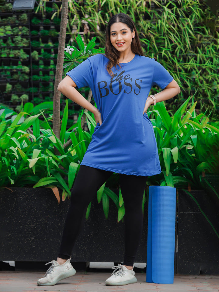  Plus Long T-shirt  Plus Size Women's T Shirts - Shop Blue Hosiery Cotton T Shirt- 9shines label 