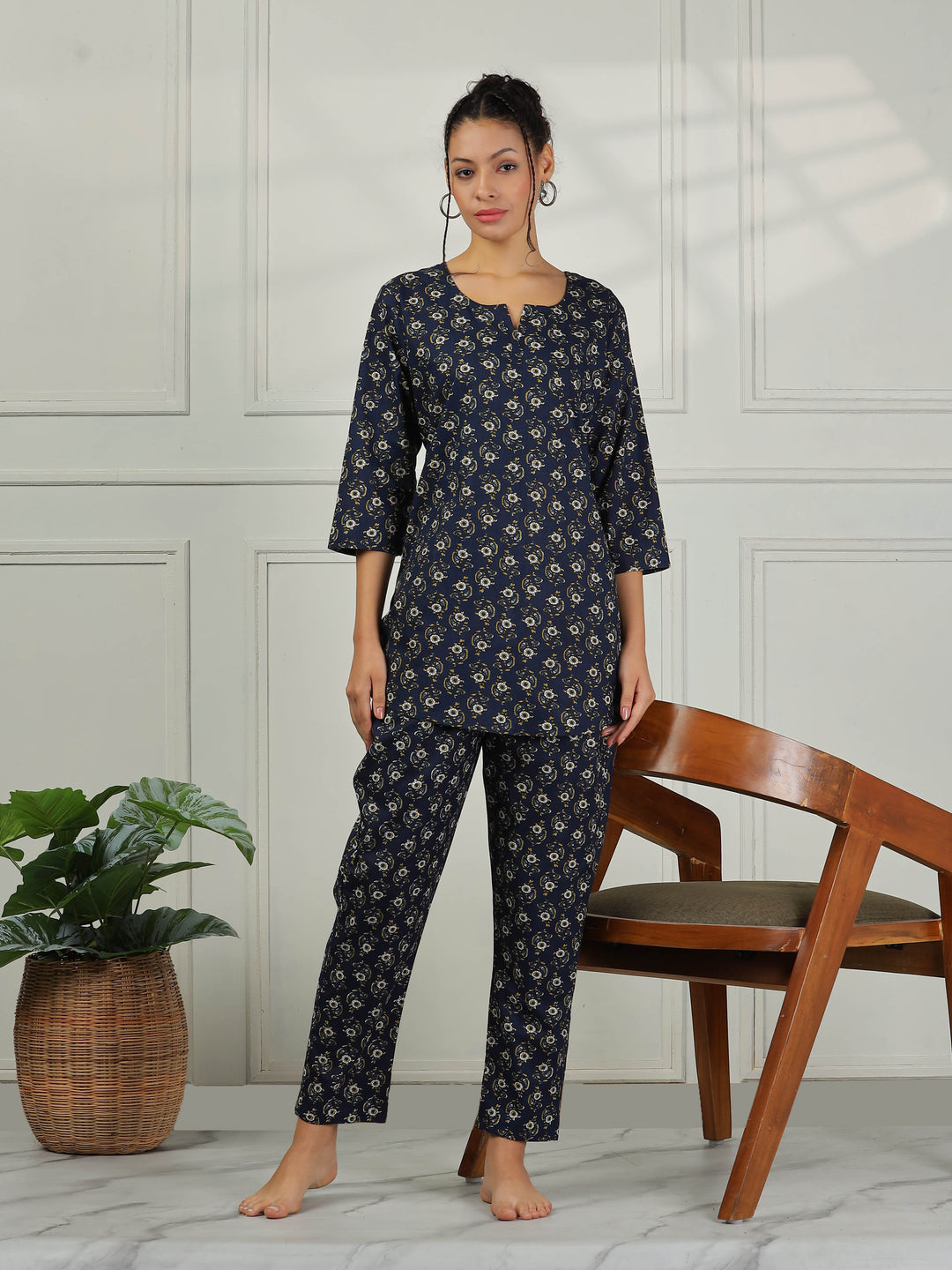 Midnight Blue Cotton Pyjama Set for Women Soft & Stylish Loungewear