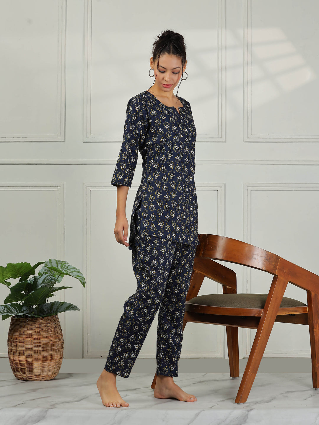 Midnight Blue Cotton Pyjama Set for Women Soft & Stylish Loungewear