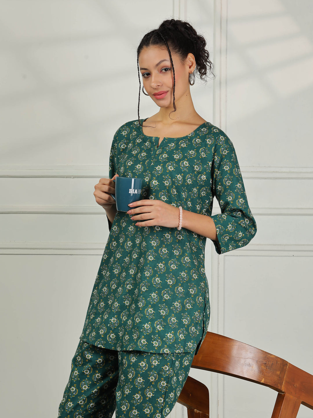 Pine Green Cotton Pyjama Set for Women Cozy and Breathable Sleepwear