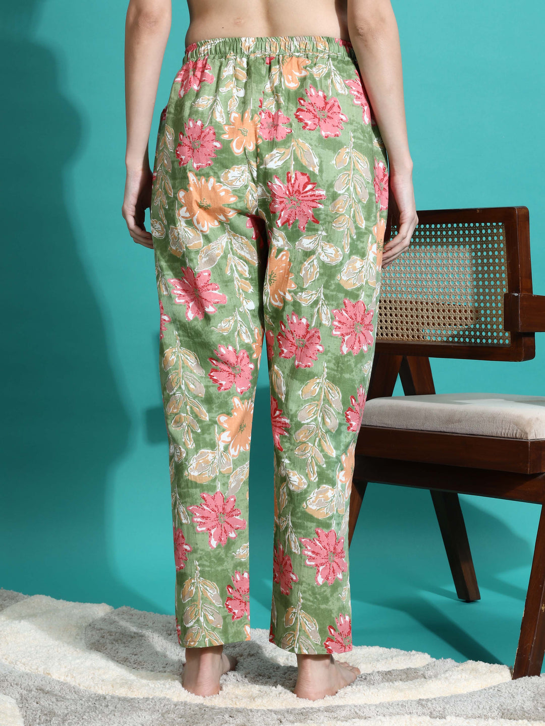 Green Orange Floral Cozy Women's Pajama Set