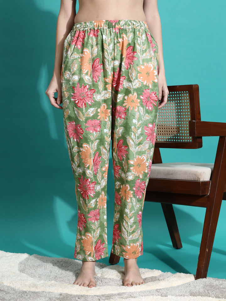 Green Orange Floral Cozy Women's Pajama Set