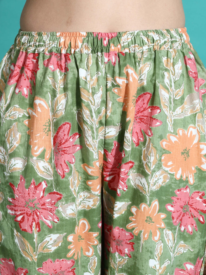 Green Orange Floral Cozy Women's Pajama Set