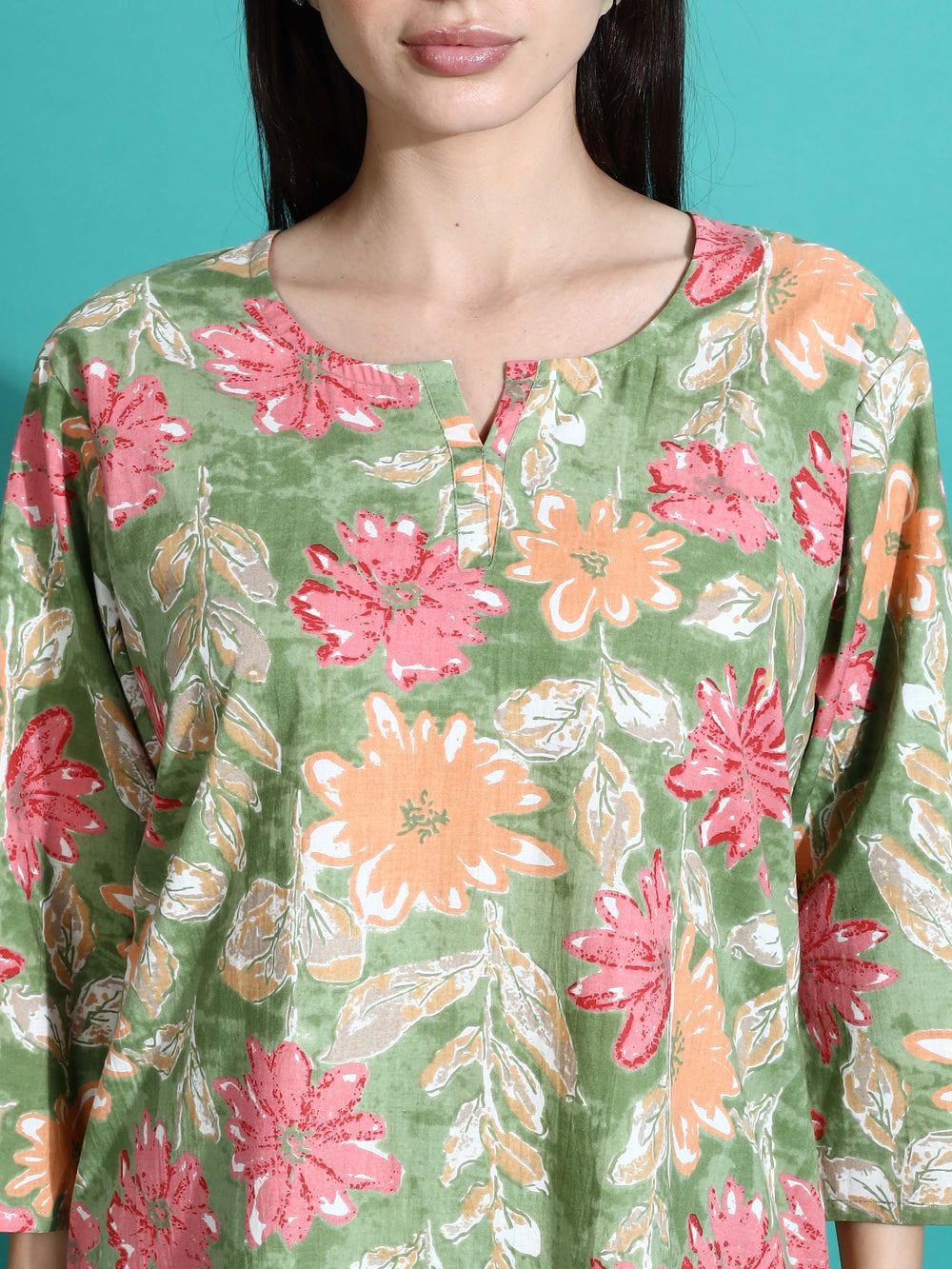 Green Orange Floral Cozy Women's Pyjama Set 