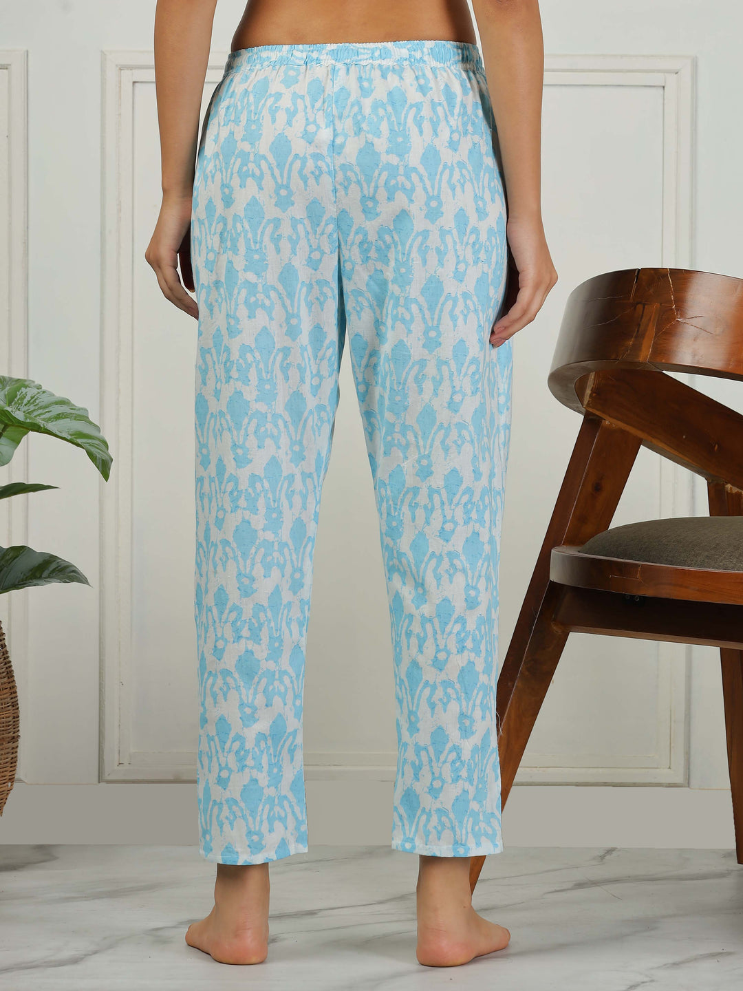 Baby Blue Cotton Pajama Set for Women Relaxed Loungewear Set