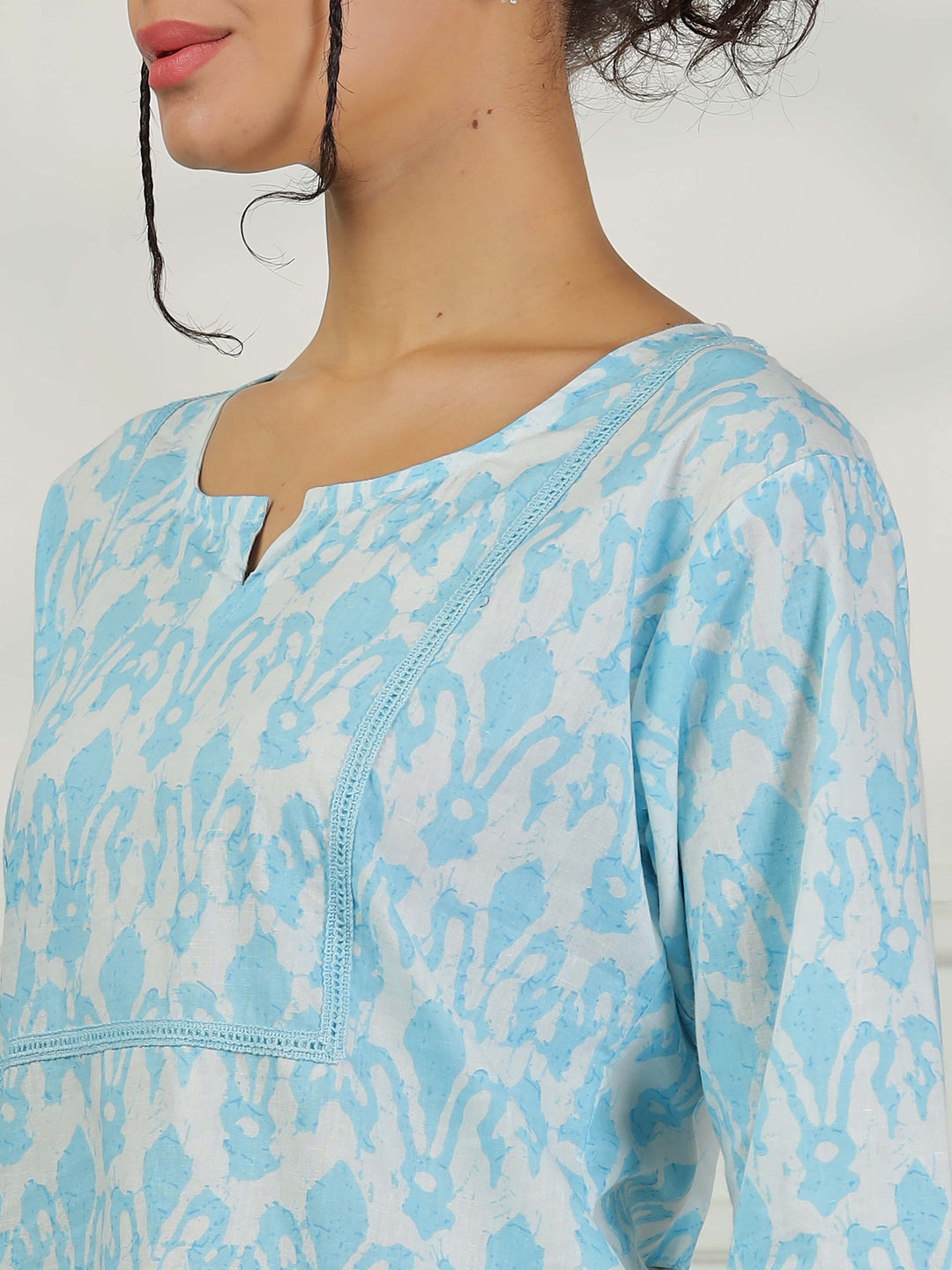 Baby Blue Cotton Pajama Set for Women Relaxed Loungewear Set