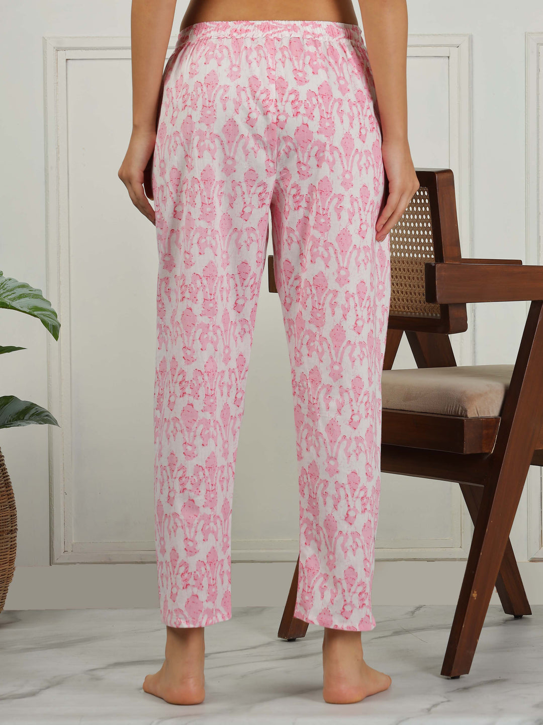 Blush Pink Cotton Pajama Set for Women Elegant Floral Sleepwear