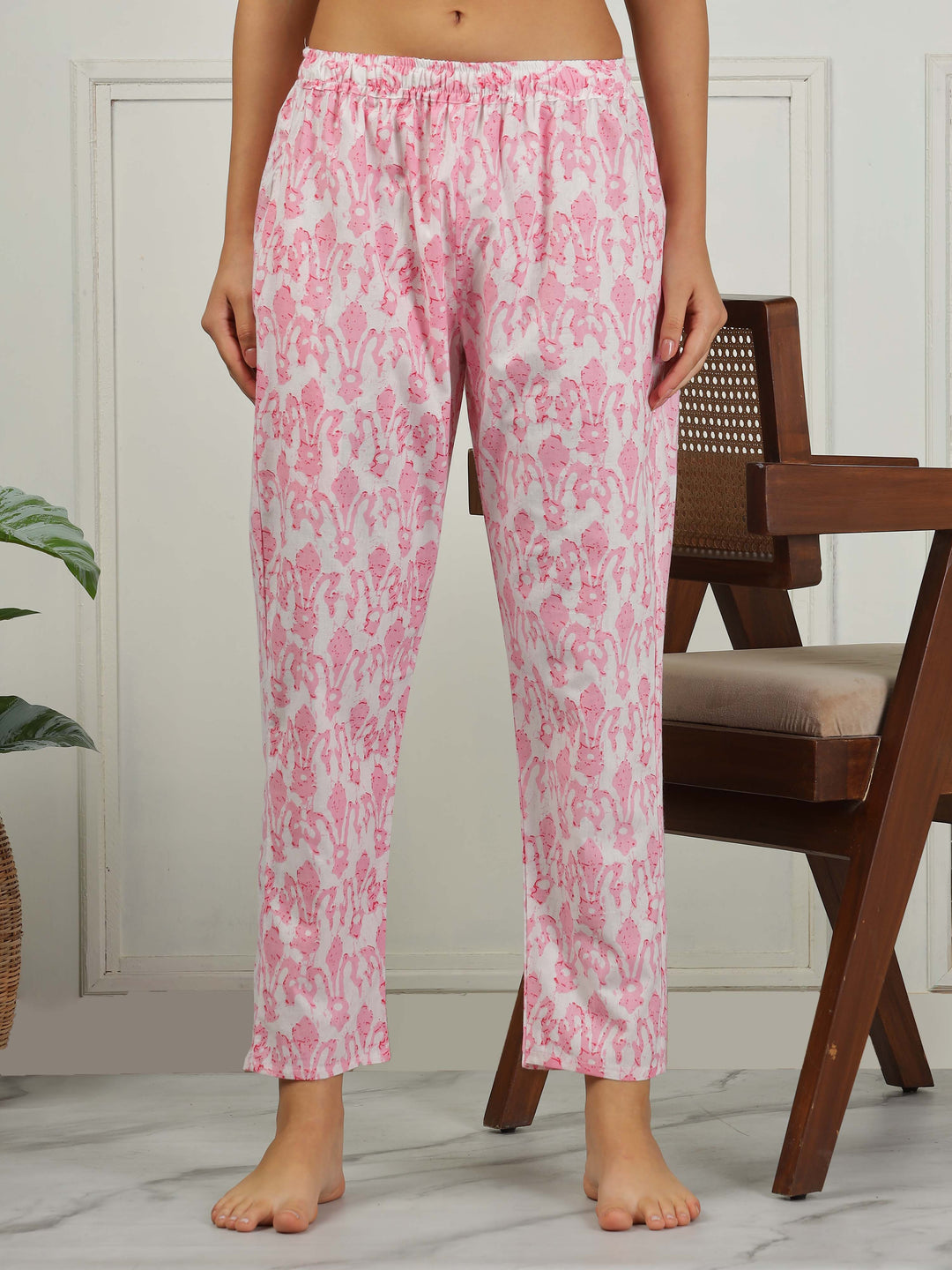 Blush Pink Cotton Pajama Set for Women Elegant Floral Sleepwear